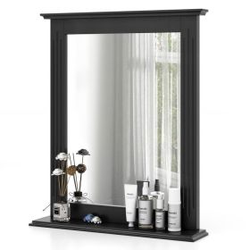 Black Rectangular 27 x 22.5 inch Wall-Mounted Bathroom Mirror with Storage Shelf