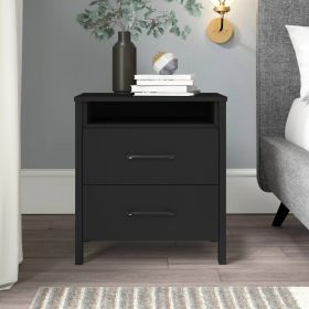 Modern 2-Drawer Nightstand Bedside Table in Black Wood Finish