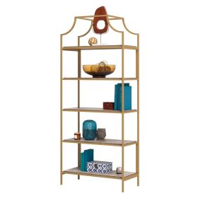 Gold Metal Display Rack Etagere Bookcase with 5 Faux Stone Storage Shelves