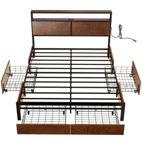 Full size Platform Bed with Headboard and Storage Drawers in Brown Wood Finish
