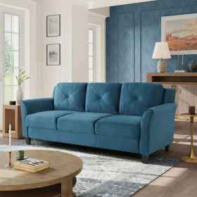 Modern 3-Seater Upholstered Sofa in Blue Microfiber with Button Tufted Cushions