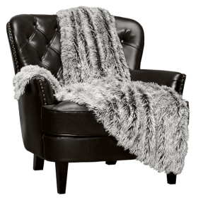 Premium Solid Faux Long Fur Throw Blanket - Soft, Fuzzy Throw Blanket - for Bed or Couch - 50" x 65' - Black