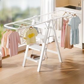 4 Step Folding Ladder with Clothes Drying Rack Function, Multi-Use Stepladder and Laundry Rack, Space Saving Home Ladder for Balcony, Storage Roo