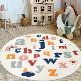 Boho Round Rug 4 Ft Washable Area Rug for Kids Room, Colorful Sun Circle Rug for Playroom