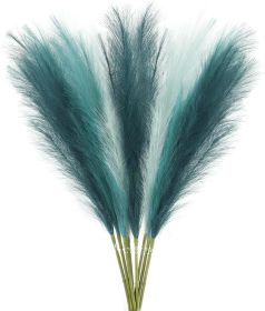 8 Pcs Teal Blue Faux Pampas Grass Decor 35' Fluffy Tall Artificial Colored Pampas Grass Blue Fake Pompous Grass Stems Large Flower Arrangement Floor V