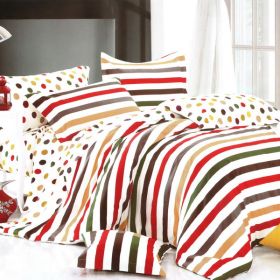 Blancho Bedding - [Rainbow Dots & Stripe] 100% Cotton 4PC Comforter Cover/Duvet Cover Combo (Queen Size)