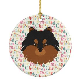 Pomeranian Merry Christmas Ceramic Ornament Christmas Tree Hanging Decorations for Home Christmas Holiday, Party, Gift, 3 in, Multicolor