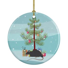 Black Rat Merry Christmas Ceramic Ornament Christmas Tree Hanging Decorations for Home Christmas Holiday, Party, Gift, 3 in, Multicolor