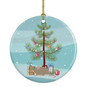 Grey Domestic Mouse Merry Christmas Ceramic Ornament Christmas Tree Hanging Decorations for Home Christmas Holiday, Party, Gift, 3 in, Multicolor