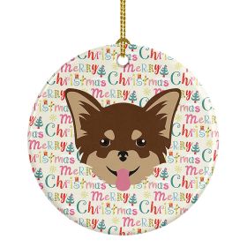 Chihuahua Merry Christmas Ceramic Ornament Christmas Tree Hanging Decorations for Home Christmas Holiday, Party, Gift, 3 in, Multicolor