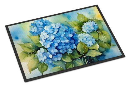 Hydrangeas in Watercolor Doormat Front Door Mat Indoor Outdoor Rugs for Entryway, Non Slip Washable Low Pile, 24H X 36W