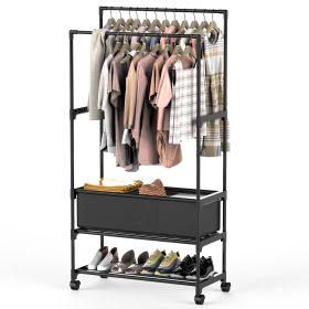 Double Rods Garment Rack with Storage Bag Portable Clothing Rack with Shelves Lockable Wheels Small Portable Closet Storage Bag Height Adjustable