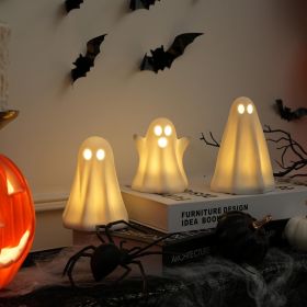 Light Up Ghost Halloween Decor, 3 Pack Ceramic Halloween Ghost Decorations Indoor