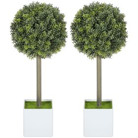 Lifelike Artificial Plants Set of 2, Fake Boxwood Topiary Balls with 114 PE Leaves for Home or Office Decor, Green