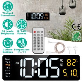 15.7in LED Digital Wall Clock with Remote Control 10 Level Brightness 3 Alarm Settings 12/24Hr Format Timing Countdown Temperature Calendar Displ