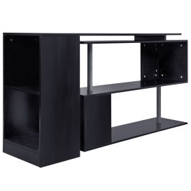55" Corner Computer Desk, 360Â° Rotating L-Shaped Desk, Home Office Workstation with 3-Tier Shelves, Bookshelf, Black