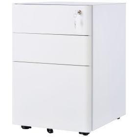 3 Drawer Filing Cabinet, Steel Home Office Storage Cabinet with Wheels, Lock for A4, Letters, Legal-sized Files, White