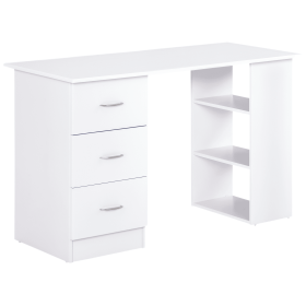 47 Inches Home Office Desk with 3-Tier Storage Shelves, Computer Desk with Drawers, Study Writing Table, White