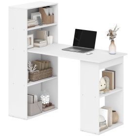 Modern Computer Desk with Storage Shelves, 47" Writing Table Workstation with Bookshelf for Home Office, White