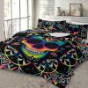 4 pcs Rainbow Sugar Skull Comforter Set, Psychedelic Mandala Skull Bedding Set, Colorful Neon Skull with Geometric Pattern Bedspread
