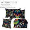 4 pcs Rainbow Sugar Skull Comforter Set, Psychedelic Mandala Skull Bedding Set, Colorful Neon Skull with Geometric Pattern Bedspread