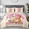 3 pcs Hippie Mushroom Comforter Set, Retro "Stay Weird" Print Bedding, Ultra-Soft Microfiber, All-Season Quilt for Teens & Adults
