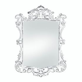 Regal White Distressed Wall Mirror - Elegant Vintage Decor for Home or Office