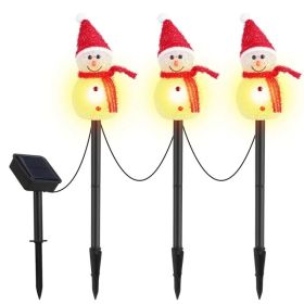 1Pc Solar Powered Lamp 3 Snowmen Outdoor Decorative Christmas Lamp Garden Stake Light IP55 Waterproof Santa Landscape Light Warm White LED Lighti (Option: StakeLight)