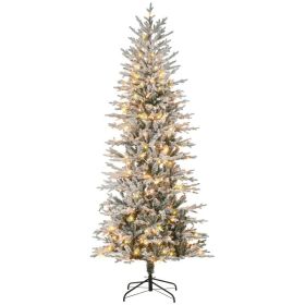 HOMCOM 7.5ft Tall Prelit Artificial Christmas Tree Holiday Decor With 850 Snow Flocked Branches, 350 Warm Yellow Clear Lights, Auto Open, Extra B (Option: Green)