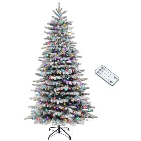 7.5ft Snow Flocked Artificial Christmas Tree, Pre-Lit Christmas Tree with 500 LED Lights and 1264 Branch Tips, Green (Option: Green-1300x370x370 mm)
