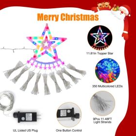 11.48FT 350LED Multicolored Christmas Star Waterfall Tree String Light Indoor Outdoor Waterproof String Lights With Star Topper 8 Light Modes Mem (Option: White)