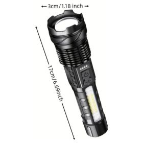 LED Super Powerful Rechargeable Torch Flood Light,Focus Adjustable Water Resistant Handheld Light For Outdoor Camping, Fishing, Hunting, Climbing (Option: Black)