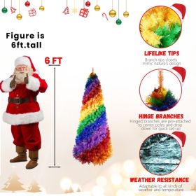 6FT 7.5FT Artificial Colorful Rainbow Christmas Tree, Hinged Xmas Tree With PVC Branch Tips (Option: 6FT)