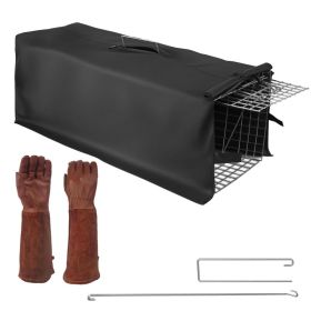 1Pc Humane Cat Trap Cage With Waterproof Cover Gloves Catch Release Live Animal Rodent Cage Collapsible Galvanized Wire For Raccoons Beavers Grou (Option: With Glove and Cover)