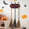 Halloween Decorations Broom Parking Sign with 3 Witch Brooms â€“ Themed Wooden Sign Porch Decor for Indoor Outdoor Door Home Wall Halloween Party