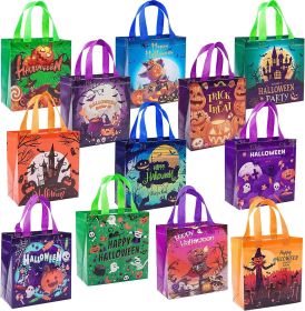 12Pcs Halloween Trick or Treat Bags, Tote Bags with Handles for Kids, Halloween Reusable Non-Woven Gift Bags for Gifts Wrapping, Party Supplies. (Color: )