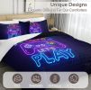 Gaming Comforter Set for Boys Trippy Gamer Bed Set with Comforter and Pillow Shams Neon Purple Blue 3 Piece Game Contoller Bedding Set for Kids Teens