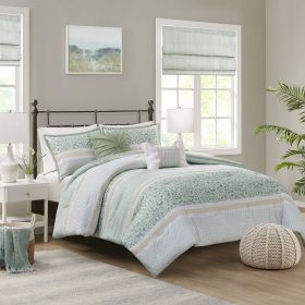 Full/Queen 5 Piece Seersucker Comforter Set with Throw Pillows (Color: as pic)