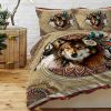 Wolf Duvet Cover Set 3 Pcs Retro Brown Tribal Boho Grid Bedding Comforter for Kids Teens Adults Wild Animal Quilt Duvet Set with 2 Pillowcases