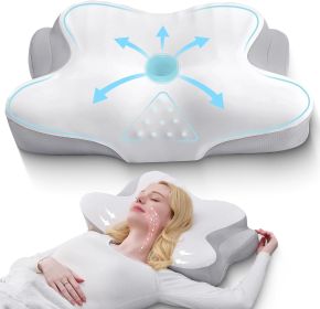 Ergonomic Cervical Neck Pillow for Sleeping â€“ Memory Foam Pillow with Massage Nodes for Neck Pain Relief, Side Sleeper & Back Support (Color: White   Pillow - 23 x 14 x 5 in)