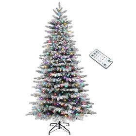 6.5ft Snow Flocked Artificial Christmas Tree, Pre-Lit Christmas Tree with 400 LED Lights and 990 Branch Tips, Green (Option: Green-1160x330x350 mm)
